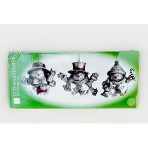 3 INTERNATIONAL Silversmiths Snowman Glass Snow Globe Christmas‎ Ornaments  3.5"